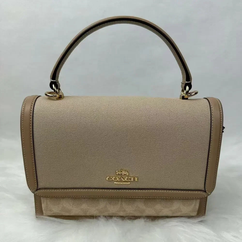 Coach Klare Top Handle Bag In Colorblock Signature Canvas CAK61 Dark Natural NWT - Picture 2 of 9